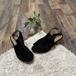 Lucky Brand Size 8 M Black Suede Leather Slingback Bertel Block Heels Sandals